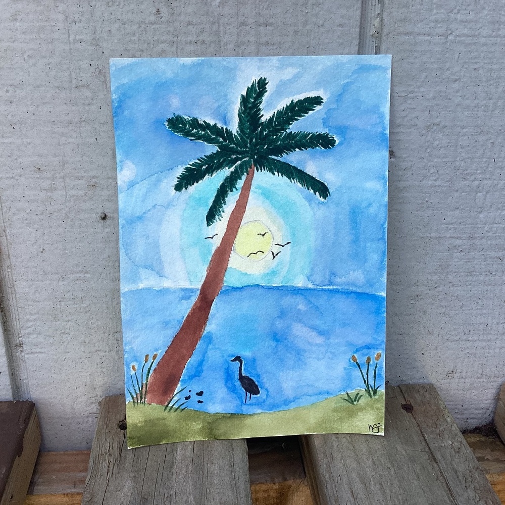 original watercolor Palm Tree painting ART